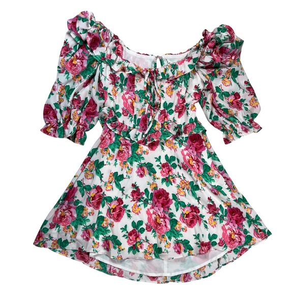 For Love And Lemons Dresses & Skirts - For Love & Lemons Imogen Dress Sz Small Floral Mini‎ Ruffle Puff Sleeve Spring